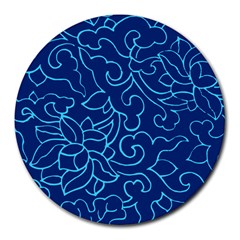 Blue Floral Print Round Mousepads by designsbymallika