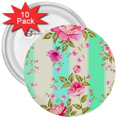 Stripes Floral Print 3  Buttons (10 Pack)  by designsbymallika