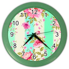 Stripes Floral Print Color Wall Clock by designsbymallika