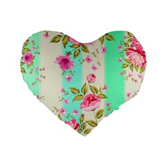 Stripes Floral Print Standard 16  Premium Flano Heart Shape Cushions by designsbymallika