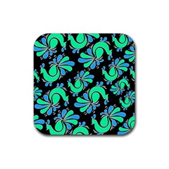 Peacock Pattern Rubber Coaster (square)  by designsbymallika