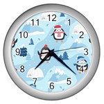 Christmas Seamless Pattern With Penguin Wall Clock (Silver)
