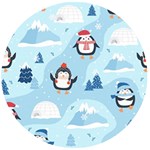 Christmas Seamless Pattern With Penguin Wooden Bottle Opener (Round)