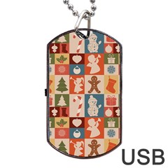 Cute Christmas Seamless Pattern Vector Dog Tag Usb Flash (one Side)