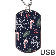 Holiday Seamless Pattern With Christmas Candies Snoflakes Fir Branches Berries Dog Tag Usb Flash (one Side)