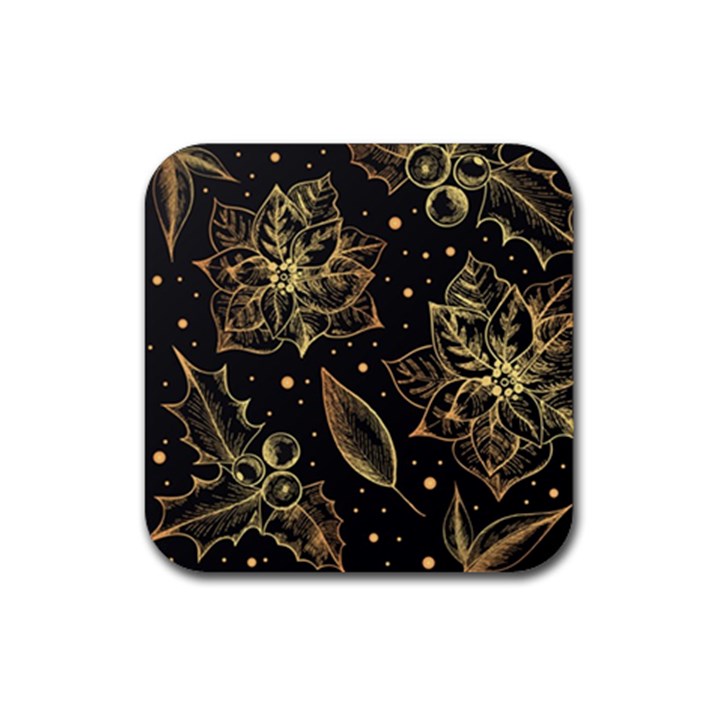 Christmas Pattern With Vintage Flowers Rubber Coaster (Square) 