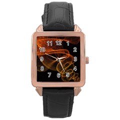 Circle Fractals Pattern Rose Gold Leather Watch 