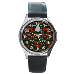 Christmas Pattern Knitted Design Round Metal Watch by Vaneshart