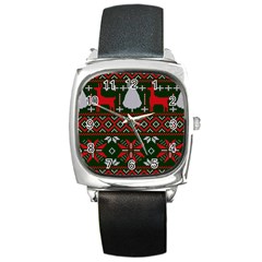 Christmas Pattern Knitted Design Square Metal Watch by Vaneshart