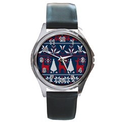 Knitted Christmas Pattern Round Metal Watch by Vaneshart