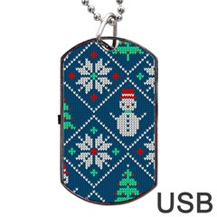 Knitted Christmas Pattern Dog Tag Usb Flash (one Side)