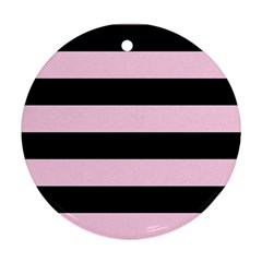 Black And Light Pastel Pink Large Stripes Goth Mime French Style Round Ornament (two Sides) by genx