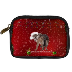 I m Ready For Christmas, Funny Wolf Digital Camera Leather Case by FantasyWorld7