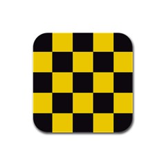 Checkerboard Pattern Black And Yellow Ancap Libertarian Rubber Square Coaster (4 Pack)  by snek