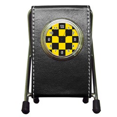 Checkerboard Pattern Black And Yellow Ancap Libertarian Pen Holder Desk Clock by snek