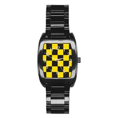 Checkerboard Pattern Black And Yellow Ancap Libertarian Stainless Steel Barrel Watch by snek