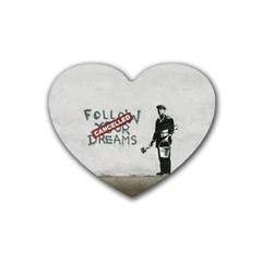 Banksy Graffiti Original Quote Follow Your Dreams Cancelled Cynical With Painter Heart Coaster (4 Pack)  by snek