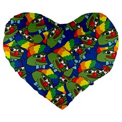 Clown World Pepe The Frog Honkhonk Meme Kekistan Funny Pattern Blue  Large 19  Premium Flano Heart Shape Cushions by snek