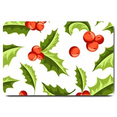 Christmas Holly Berry Seamless Pattern Large Doormat  by Vaneshart