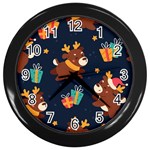 Colorful Funny Christmas Pattern Wall Clock (Black) Front