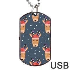Cute Deer Heads Seamless Pattern Christmas Dog Tag Usb Flash (two Sides)