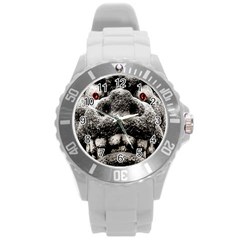 Monster Sculpture Extreme Close Up Illustration 2 Round Plastic Sport Watch (l) by dflcprintsclothing