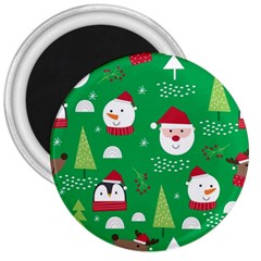 Cute Face Christmas Character Cute Santa Claus Reindeer Snowman Penguin 3  Magnets by Vaneshart