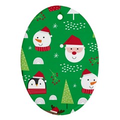 Cute Face Christmas Character Cute Santa Claus Reindeer Snowman Penguin Oval Ornament (two Sides) by Vaneshart