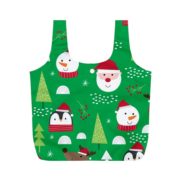 Cute Face Christmas Character Cute Santa Claus Reindeer Snowman Penguin Full Print Recycle Bag (M)