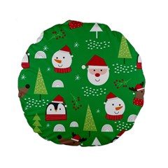 Cute Face Christmas Character Cute Santa Claus Reindeer Snowman Penguin Standard 15  Premium Flano Round Cushions by Vaneshart