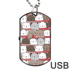 Cute Adorable Bear Merry Christmas Happy New Year Cartoon Doodle Seamless Pattern Dog Tag Usb Flash (two Sides)