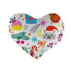 Funny Christmas Pattern Standard 16  Premium Flano Heart Shape Cushions Front