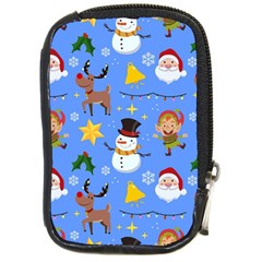 Funny Christmas Pattern With Snowman Reindeer Compact Camera Leather Case by Vaneshart