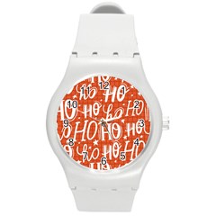 Ho Ho Ho Lettering Seamless Pattern Santa Claus Laugh Round Plastic Sport Watch (m) by Vaneshart