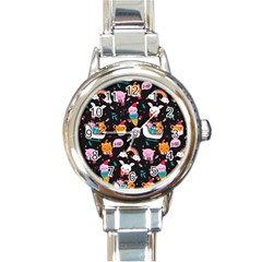 Colorful Funny Christmas Pattern Merry Xmas Round Italian Charm Watch by Vaneshart