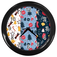 Christmas Pattern Collection Flat Design Wall Clock (black) by Vaneshart