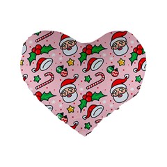 Colorful Funny Christmas Pattern Santa Claus Standard 16  Premium Flano Heart Shape Cushions by Vaneshart