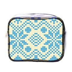 Beautiful Knitted Christmas Pattern Blue White Mini Toiletries Bag (one Side) by Vaneshart
