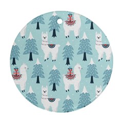 Christmas Tree Cute Lama With Gift Boxes Seamless Pattern Ornament (round) by Vaneshart