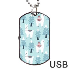 Christmas Tree Cute Lama With Gift Boxes Seamless Pattern Dog Tag Usb Flash (two Sides)