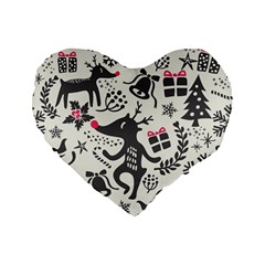 Hand Drawn Pattern Christmas Standard 16  Premium Flano Heart Shape Cushions by Vaneshart
