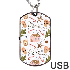 Colorful Seamless Pattern With Traditional Winter Elements Christmas Hygge Style Dog Tag Usb Flash (one Side)