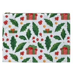 Christmas Seamless Pattern With Holly Red Gift Box Cosmetic Bag (xxl) by Vaneshart