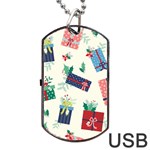 Christmas Gifts Pattern With Flowers Leaves Dog Tag USB Flash (Two Sides) Back