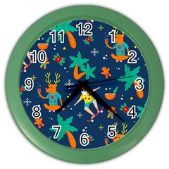 Colorful Funny Christmas Pattern Color Wall Clock by Vaneshart