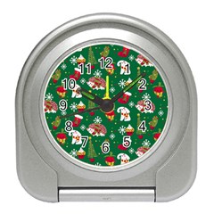 Colorful Funny Christmas Pattern Green Travel Alarm Clock by Vaneshart