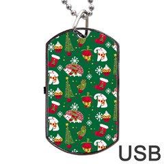 Colorful Funny Christmas Pattern Green Dog Tag Usb Flash (one Side)