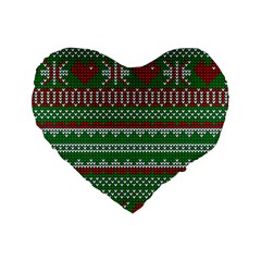 Knitted Christmas Pattern Green Red Standard 16  Premium Flano Heart Shape Cushions by Vaneshart