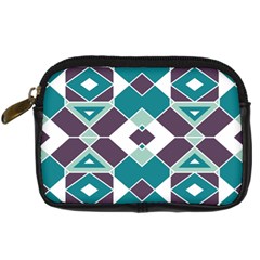Teal And Plum Geometric Pattern Digital Camera Leather Case by mccallacoulture
