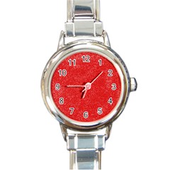 Modern Red And White Confetti Pattern Round Italian Charm Watch by yoursparklingshop